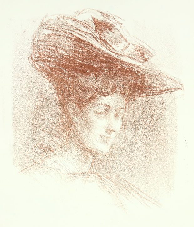 Unidentified Sitter (Woman smiling, wearing large hat) by Albert de Belleroche - Davidson Galleries