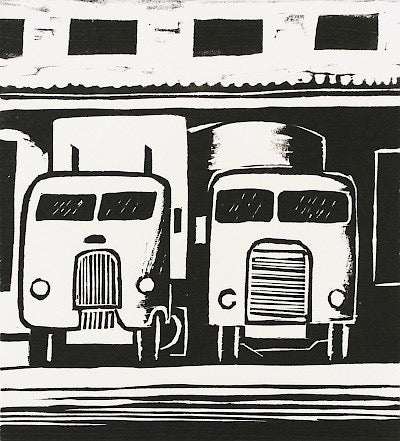 Two Trucks (black and white) by Lockwood Dennis - Davidson Galleries